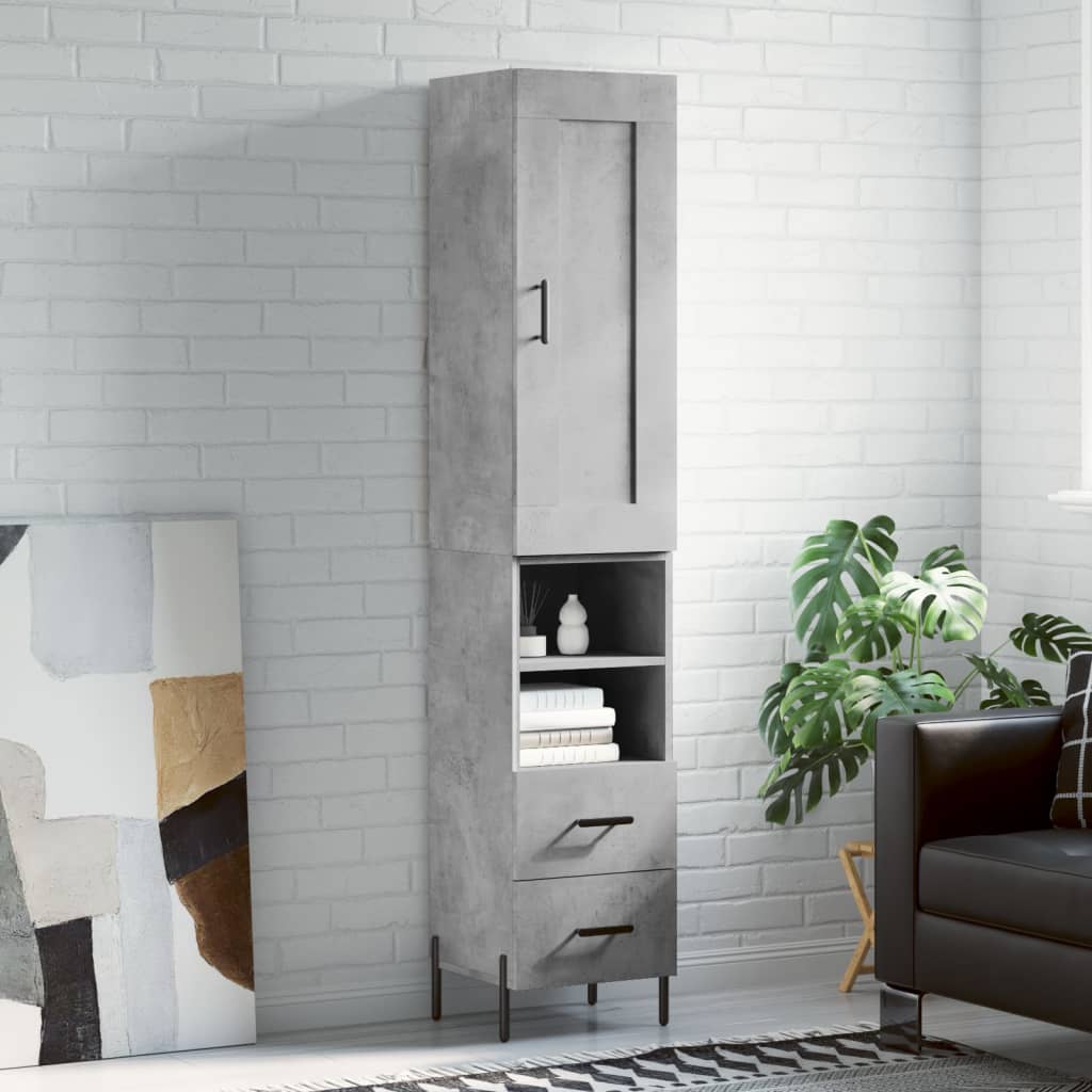 Highboard Concrete Grey 34,5x34x180 cm Engineered Wood