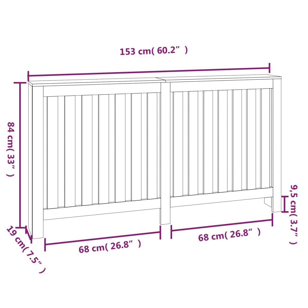 Radiator Cover White 153x19x84 cm Solid Wood Pine