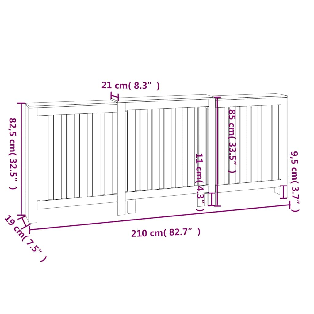 Radiator Cover White 210x21x85 cm Solid Wood Pine