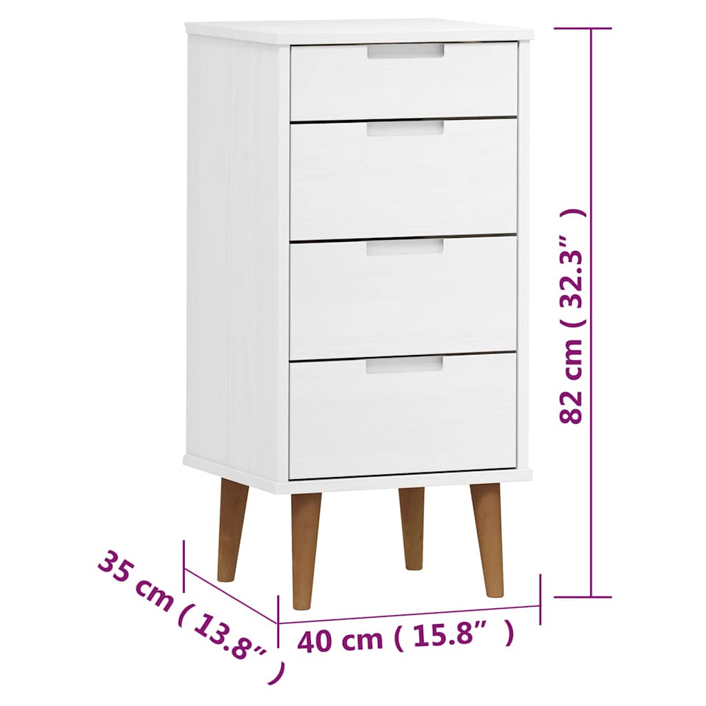 Drawer Cabinet MOLDE White 40x35x82 cm Solid Wood Pine