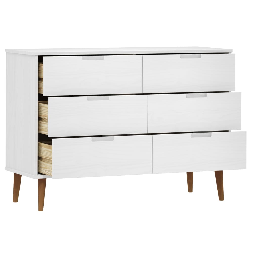 Drawer Cabinet MOLDE White 113x40x80 cm Solid Wood Pine