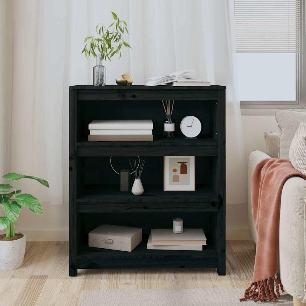 Book Cabinet Black 80x35x97 cm Solid Wood Pine