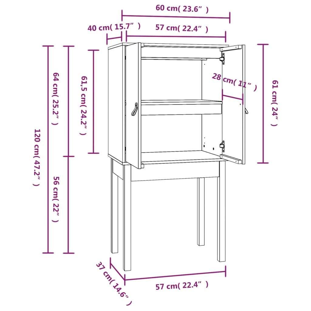 Highboard Grey 60x40x120 cm Solid Wood Pine