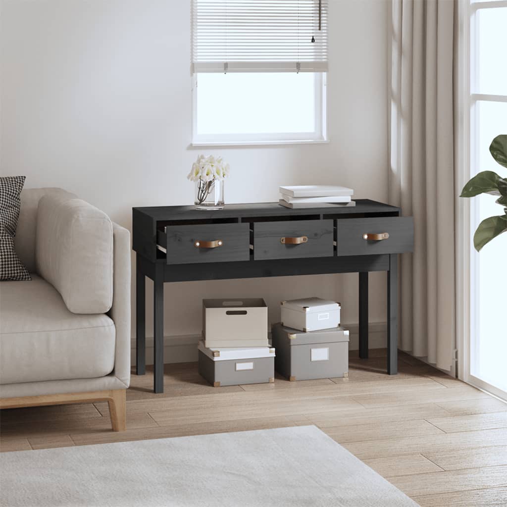 Console Table Grey 114x40x75 cm Solid Wood Pine