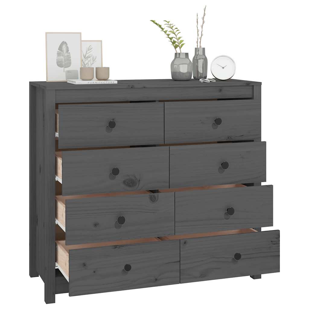 Side Cabinet Grey 100x40x90 cm Solid Wood Pine