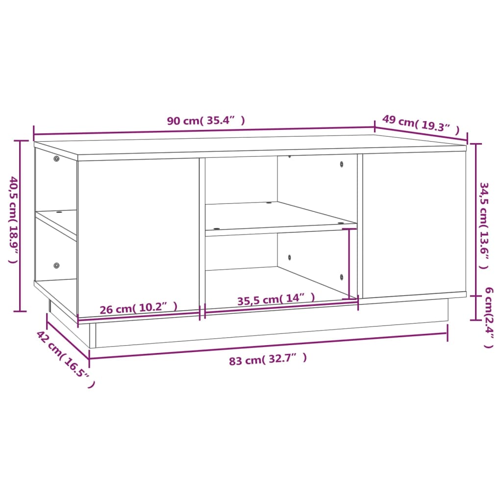 Coffee Table White 90x49x40.5 cm Solid Wood Pine