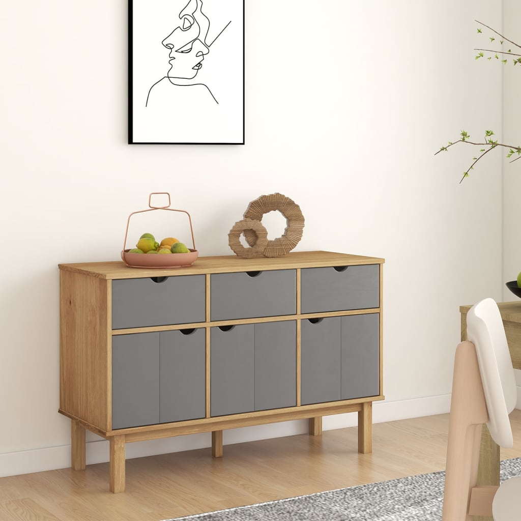 Sideboard OTTA Brown and Grey 114x43x73.5 cm Solid Wood Pine