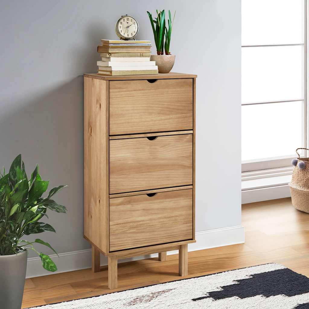 Shoe Cabinet OTTA with 3 Drawers Brown Solid Wood Pine