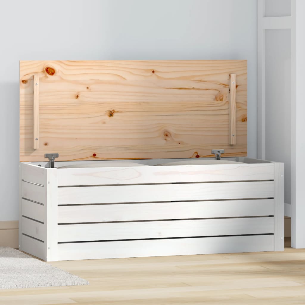Storage Box White 89x36,5x33 cm Solid Wood Pine