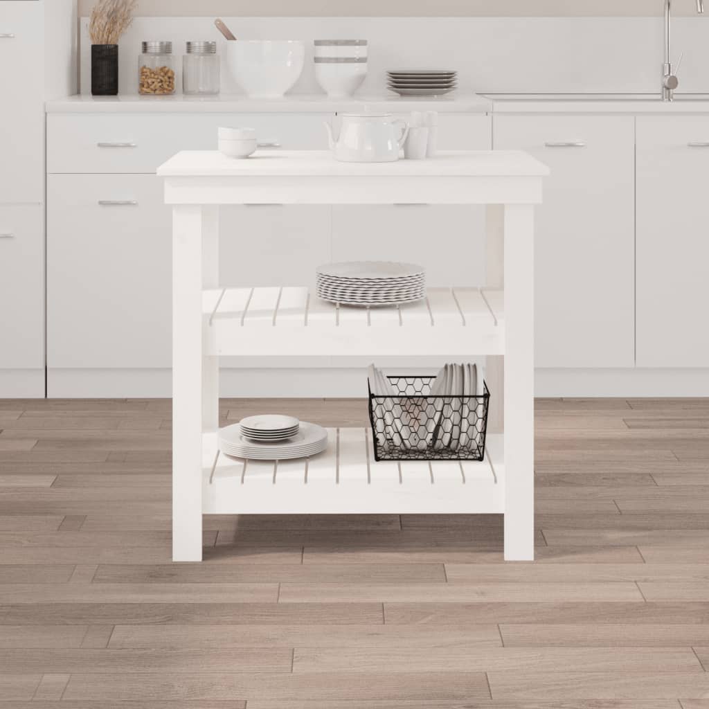 Work Bench with Shelf White 78.5 x 50 x 80 cm Solid Pine Wood