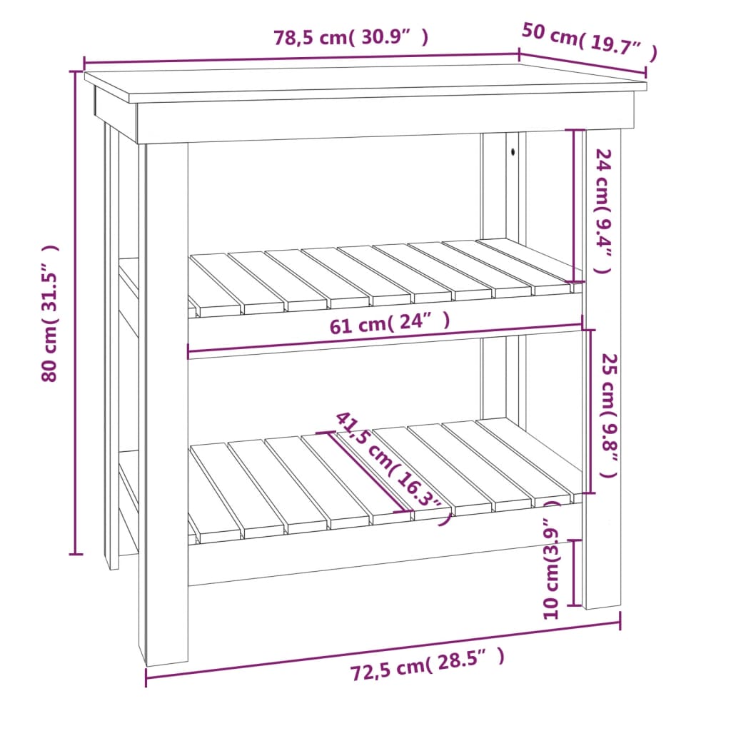Work Bench with Shelf White 78.5 x 50 x 80 cm Solid Pine Wood