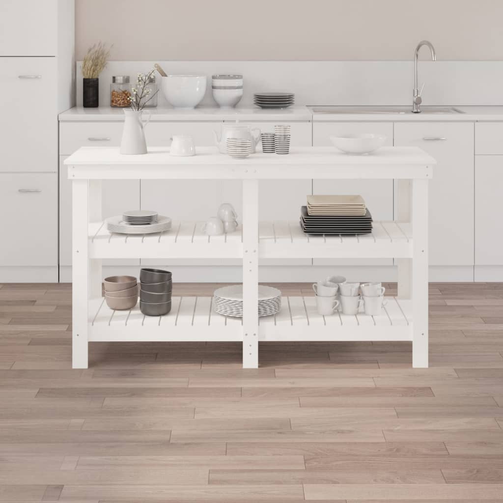 Work Bench with Shelf White 142.5 x 50 x 80 cm Solid Pine Wood