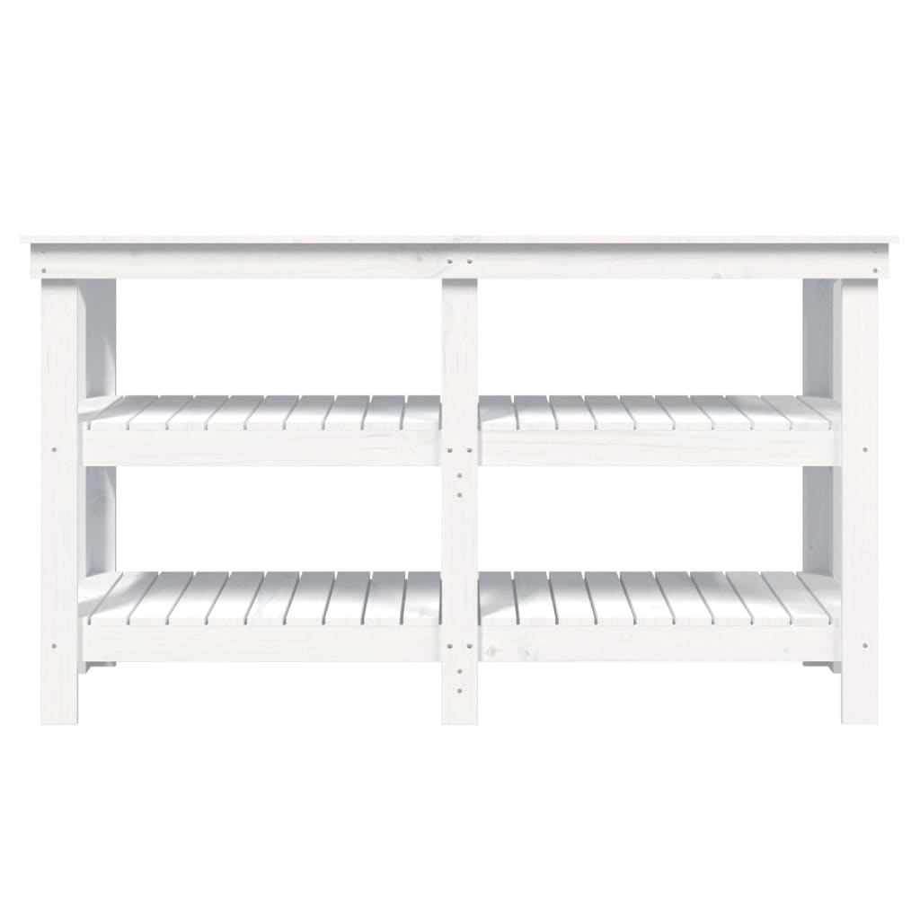 Work Bench with Shelf White 142.5 x 50 x 80 cm Solid Pine Wood
