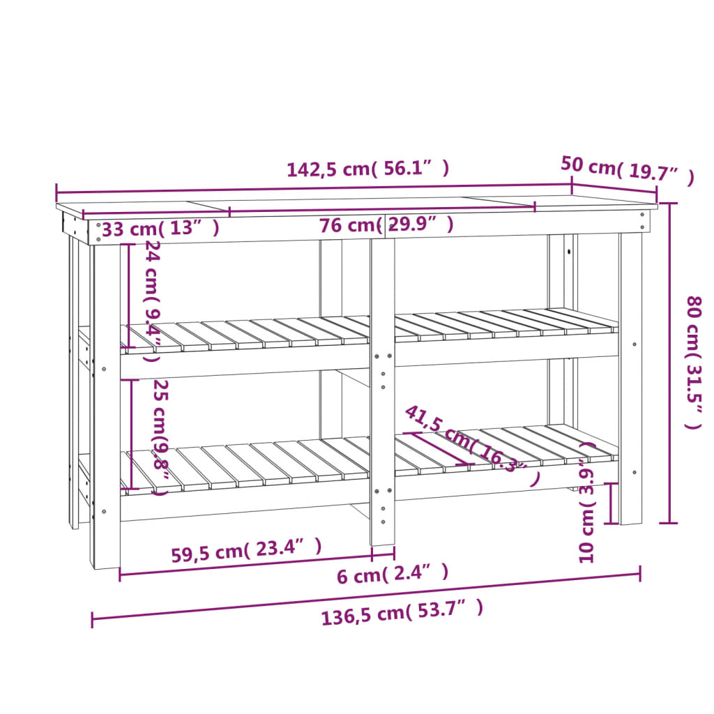 Work Bench with Shelf White 142.5 x 50 x 80 cm Solid Pine Wood