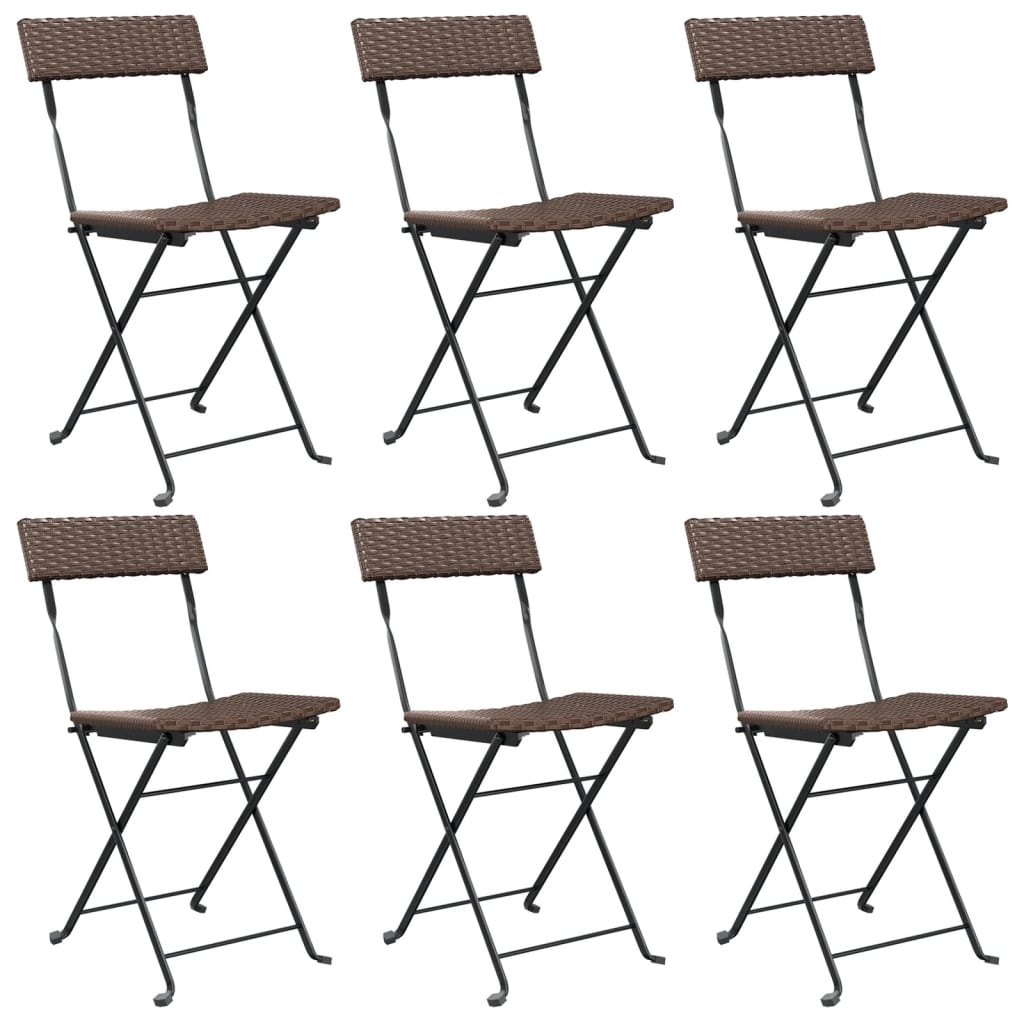 Folding Chairs 6 pcs Brown Poly Rattan and Steel