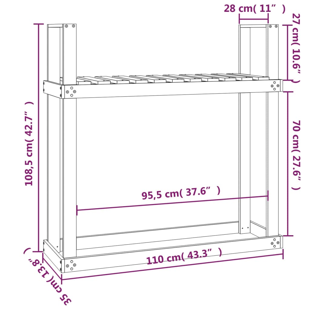Firewood Rack 110x35x108.5 cm Solid Wood Douglas