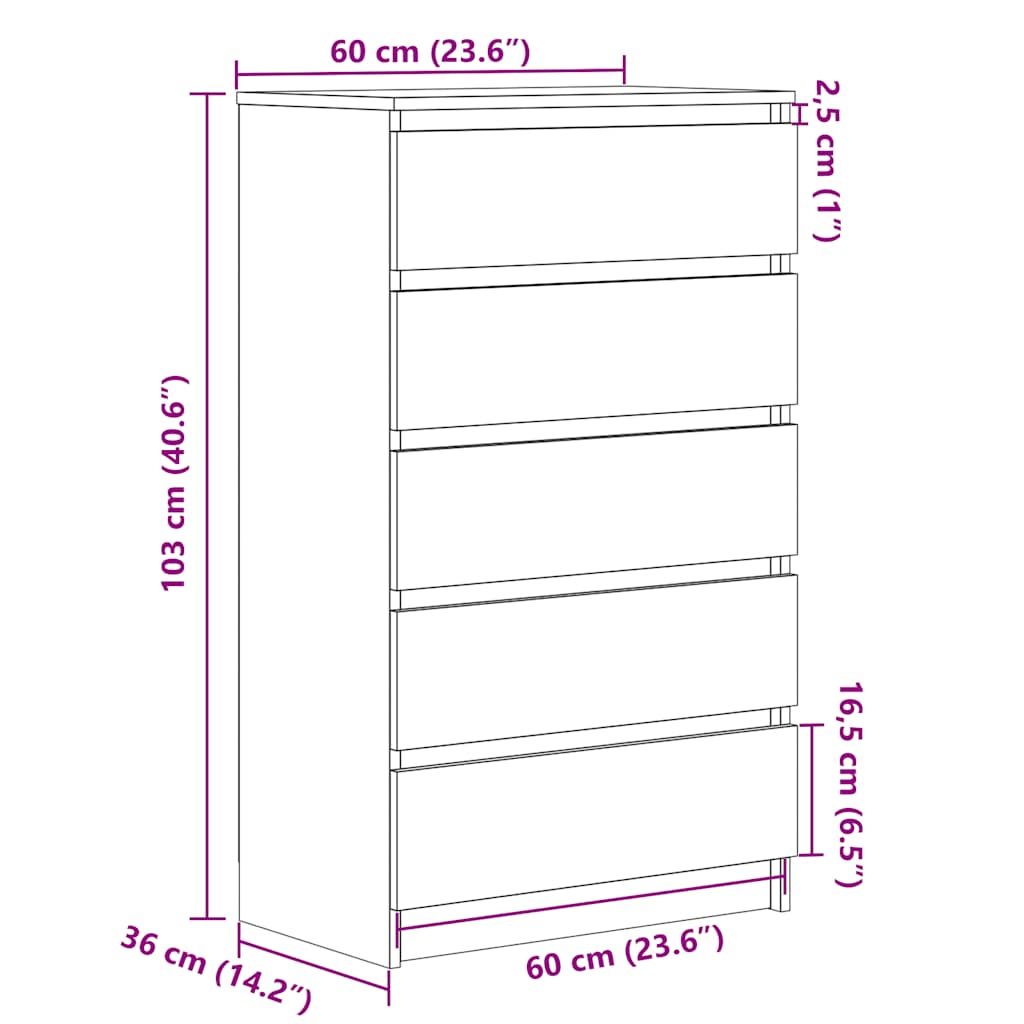Drawer Cabinet Grey Sonoma 60x36x103 cm Engineered Wood