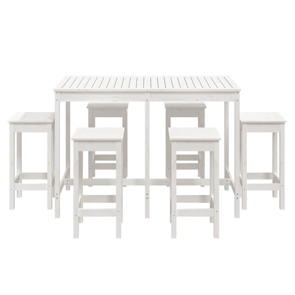 7 Piece Garden Bar Set White Solid Wood Pine