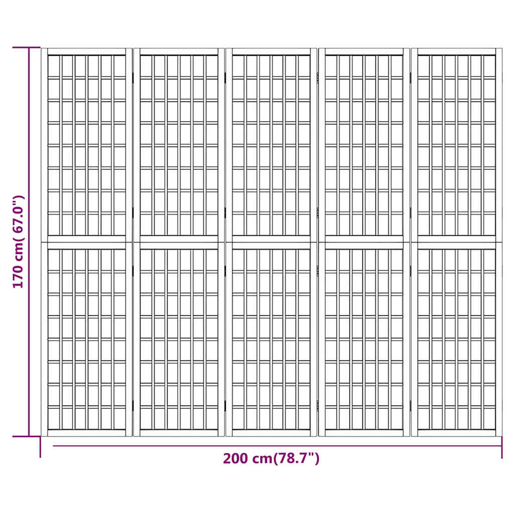 Folding 5-Panel Room Divider Japanese Style 200x170 cm Black