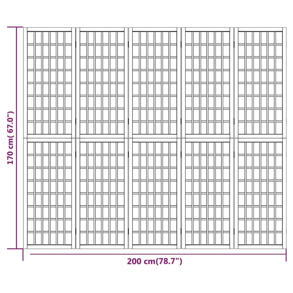 Folding 5-Panel Room Divider Japanese Style 200x170 cm White