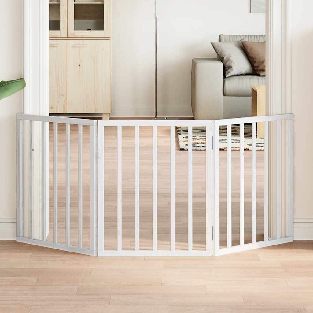 Dog Gate Foldable 3 Panels White 150 cm Poplar Wood