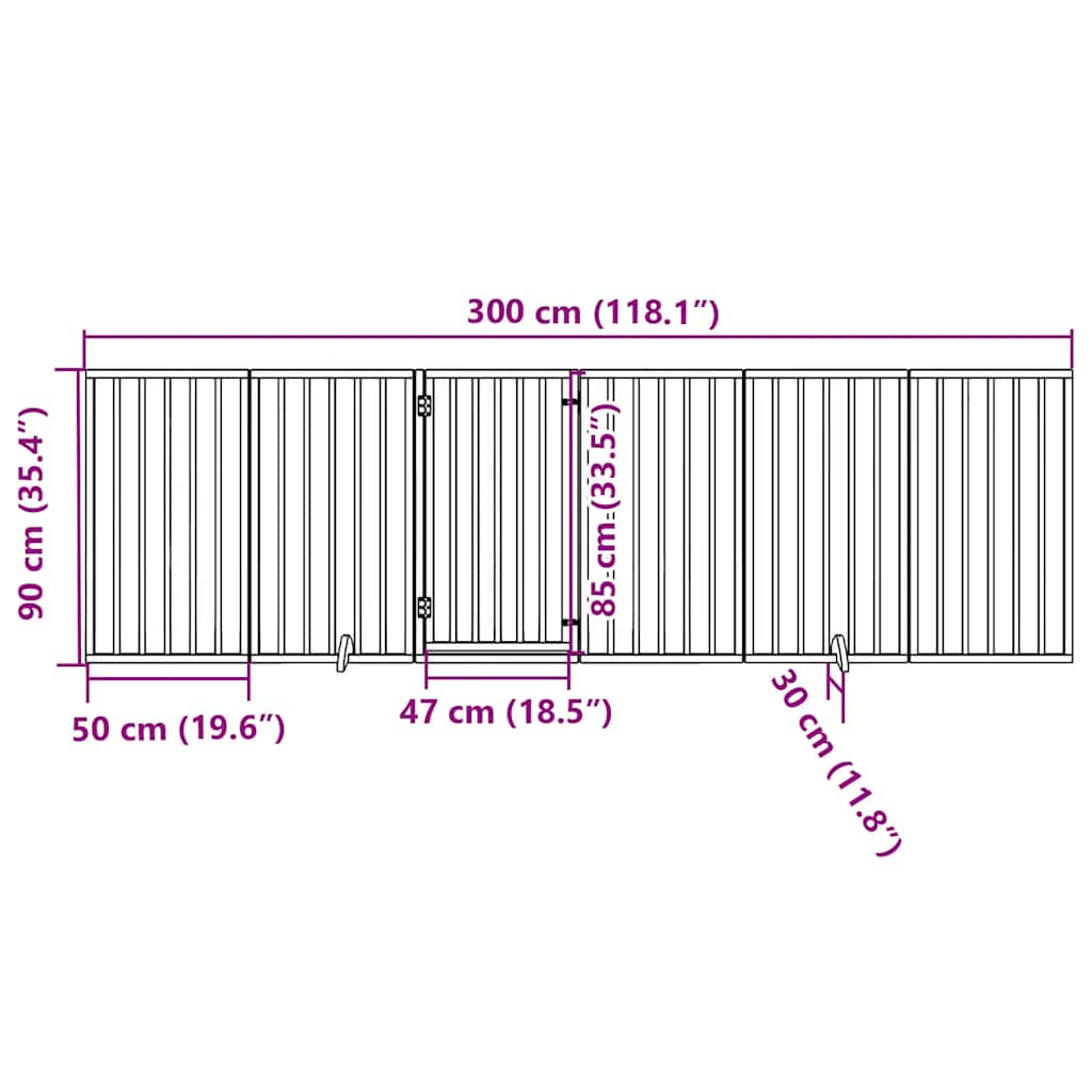 Dog Gate with Door Foldable 6 Panels Black 300 cm Poplar Wood