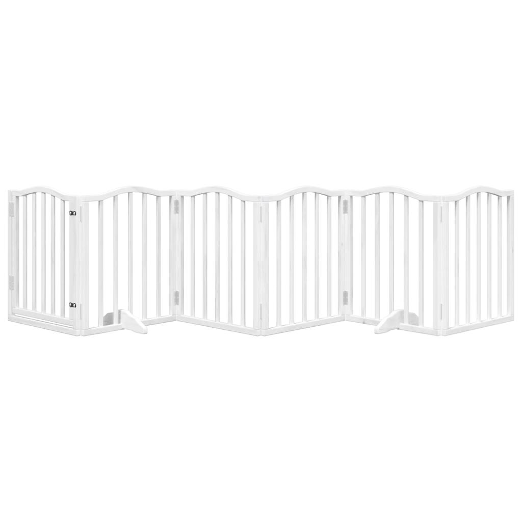 Dog Gate with Door Foldable 6 Panels White 300 cm Poplar Wood