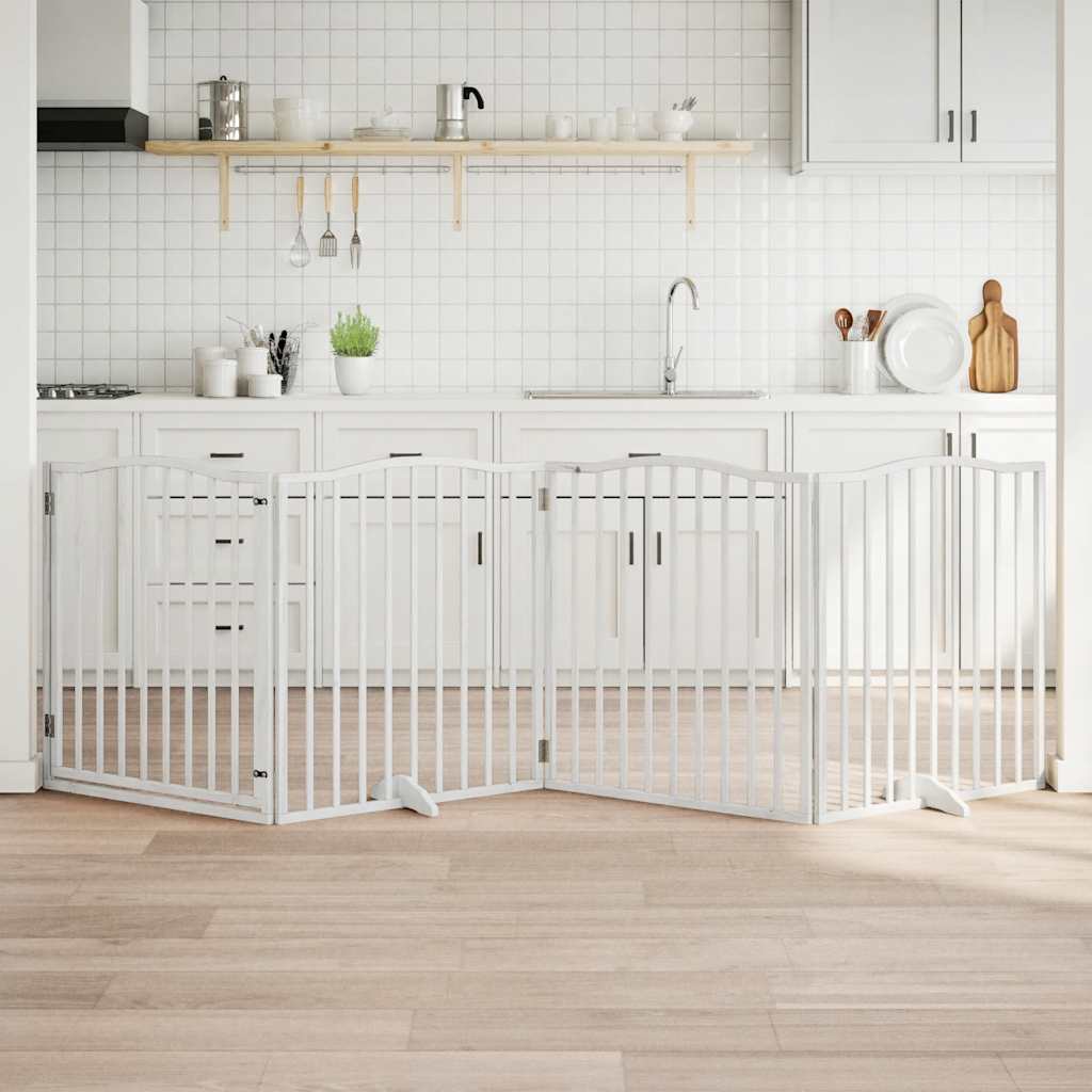Dog Gate with Door Foldable 4 Panels White 320 cm Poplar Wood