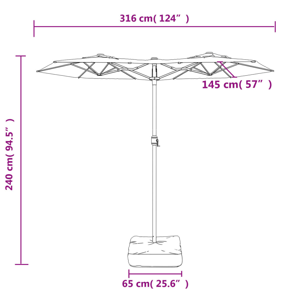 Double-Head Garden Parasol with LEDs Anthracite 316x145 cm