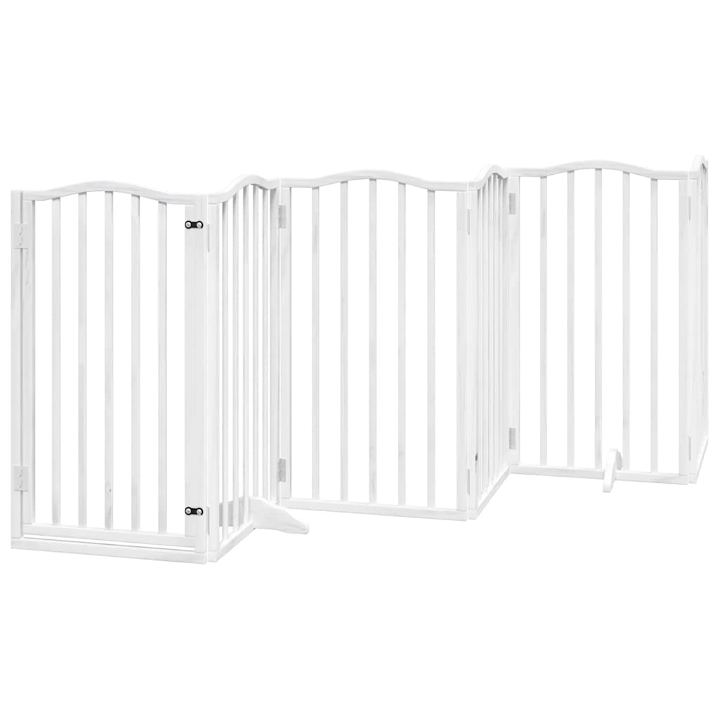 Dog Gate with Door Foldable 15 Panels White 750 cm Poplar Wood