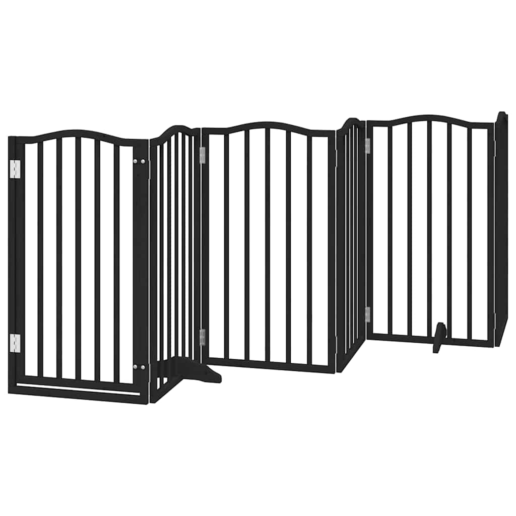 Dog Gate with Door Foldable 12 Panels Black 600 cm Poplar Wood