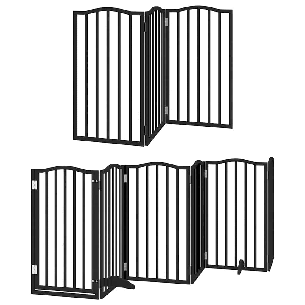Dog Gate with Door Foldable 15 Panels Black 750 cm Poplar Wood