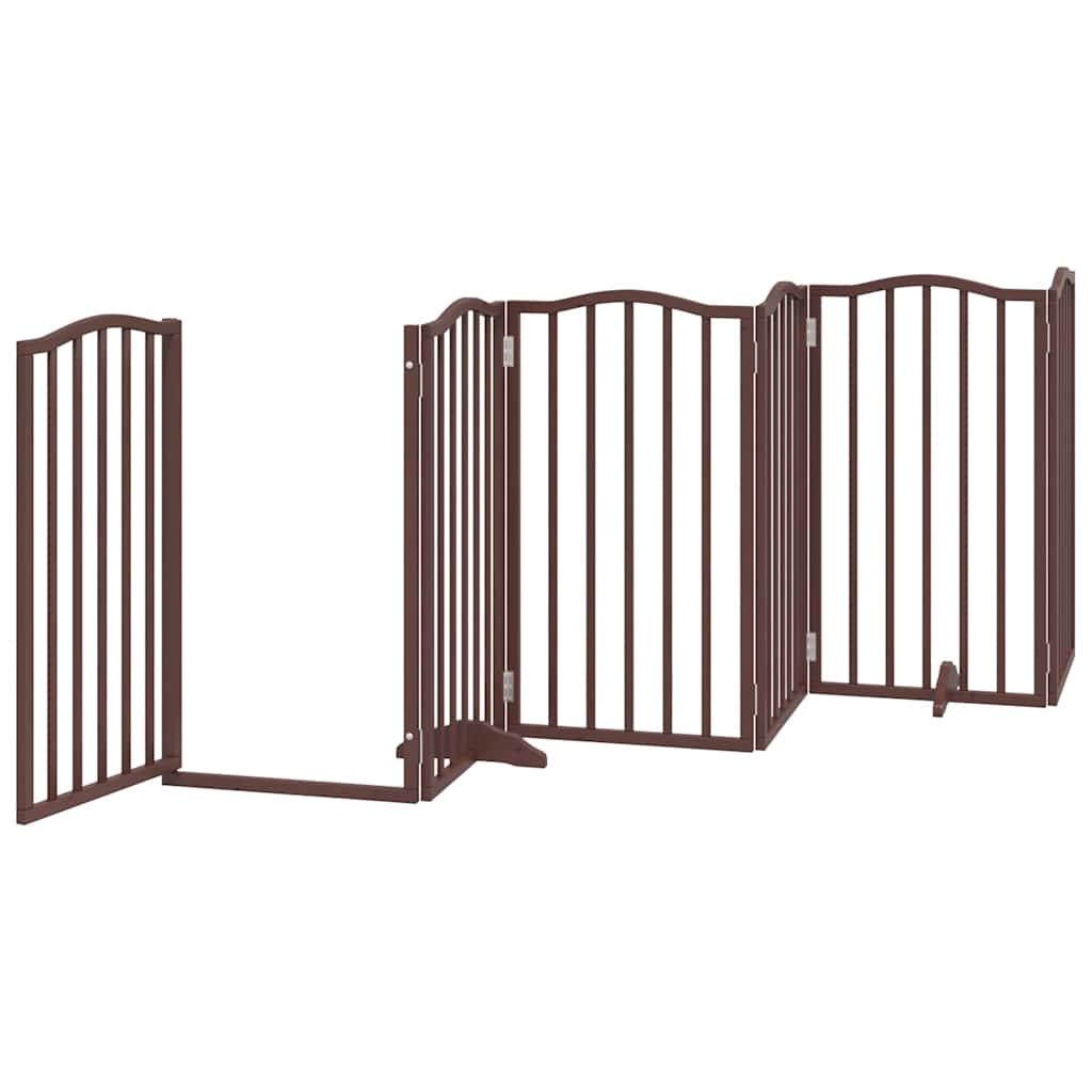 Dog Gate with Door Foldable 9 Panels Brown 450 cm Poplar Wood