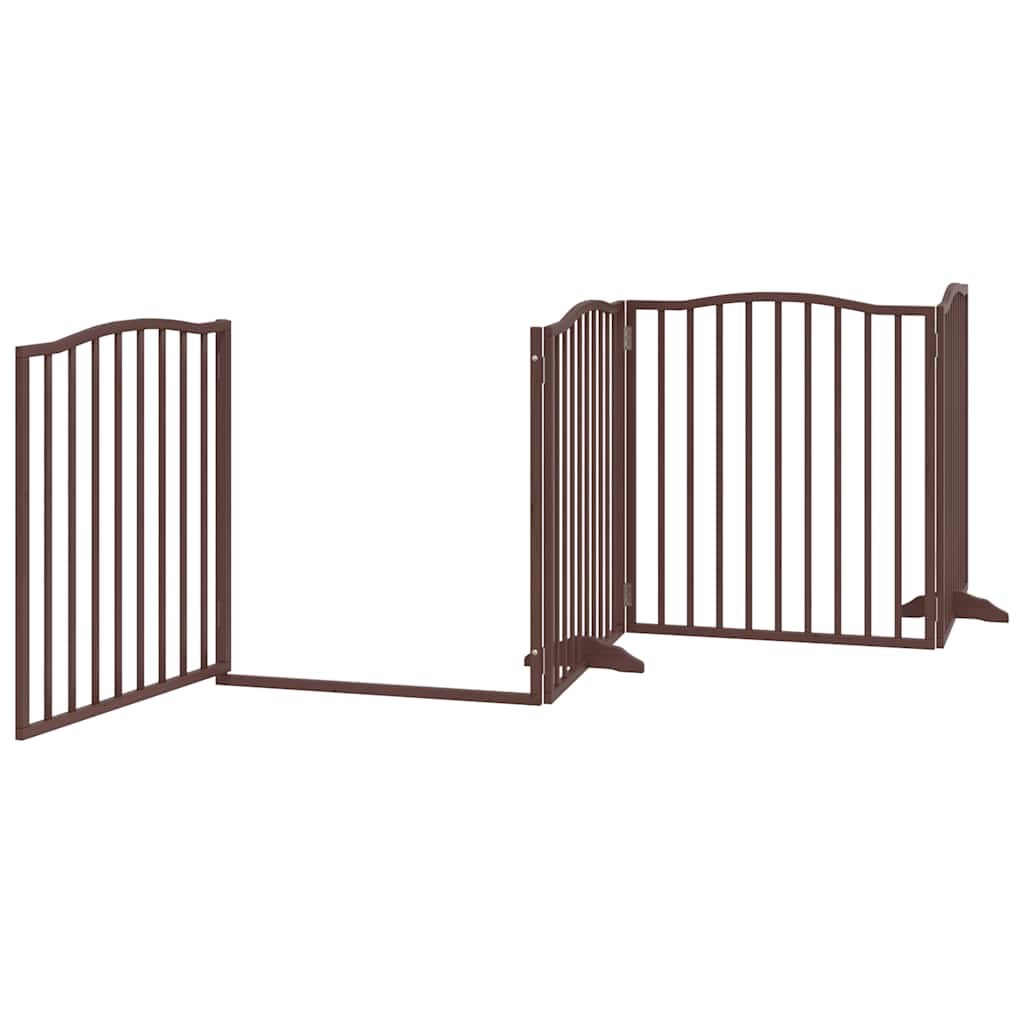 Dog Gate with Door Foldable 6 Panels Brown 480 cm Poplar Wood