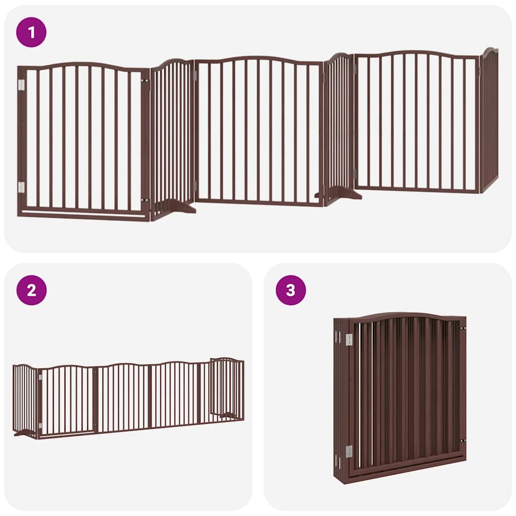 Dog Gate with Door Foldable 6 Panels Brown 480 cm Poplar Wood