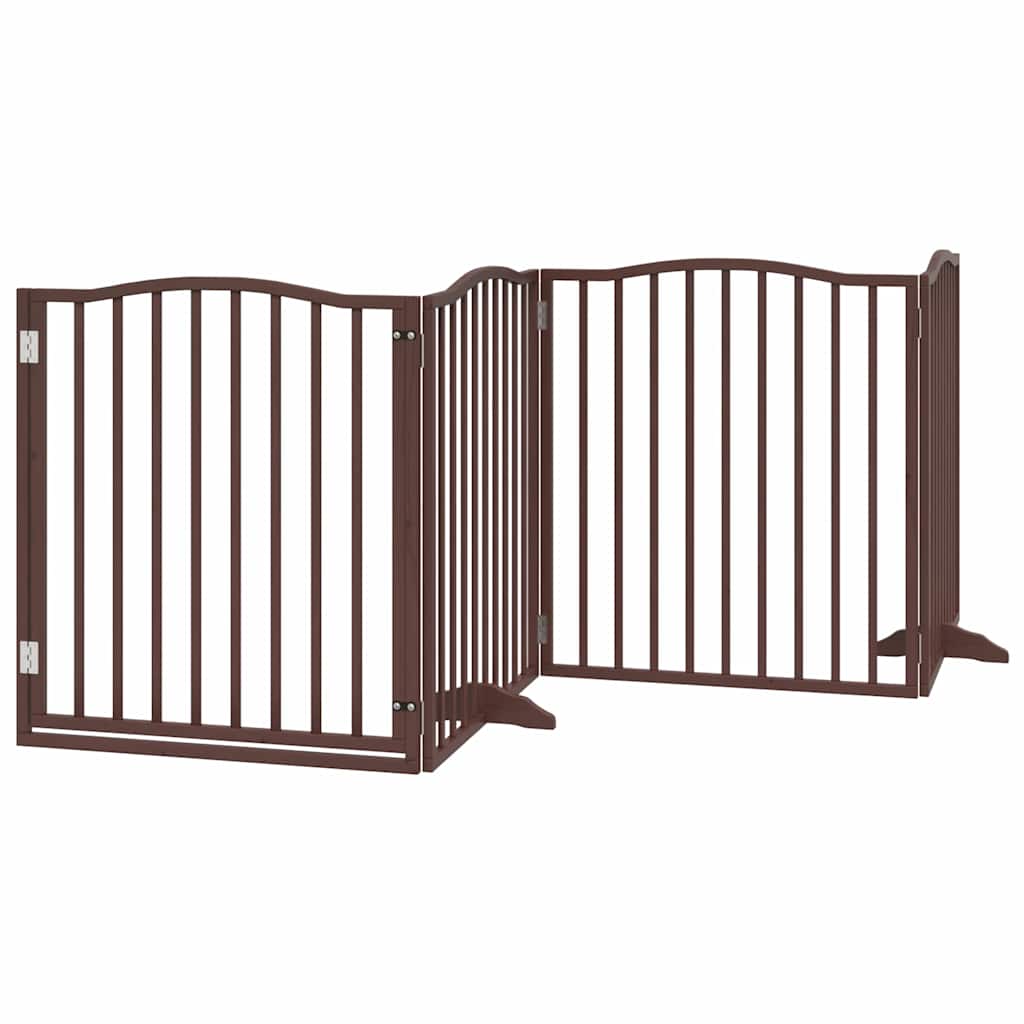 Dog Gate with Door Foldable 8 Panels Brown 640 cm Poplar Wood