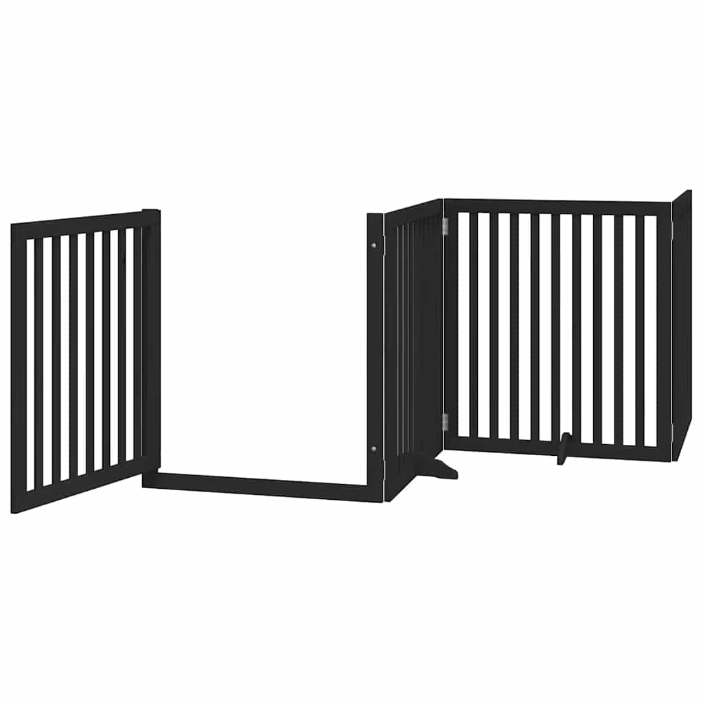 Dog Gate with Door Foldable 8 Panels Black 640 cm Poplar Wood