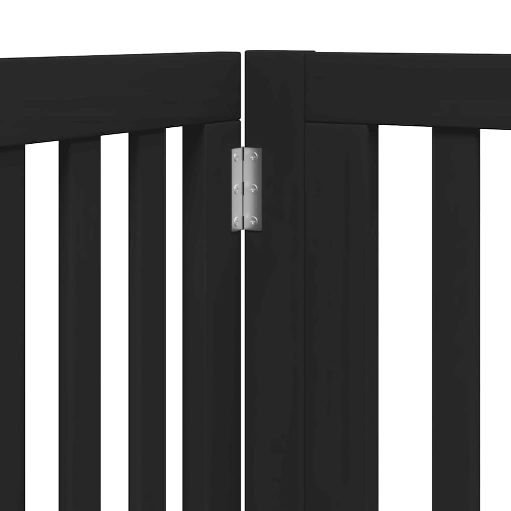 Dog Gate with Door Foldable 8 Panels Black 640 cm Poplar Wood