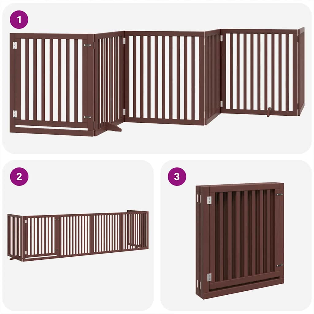 Dog Gate with Door Foldable 6 Panels Brown 480 cm Poplar Wood