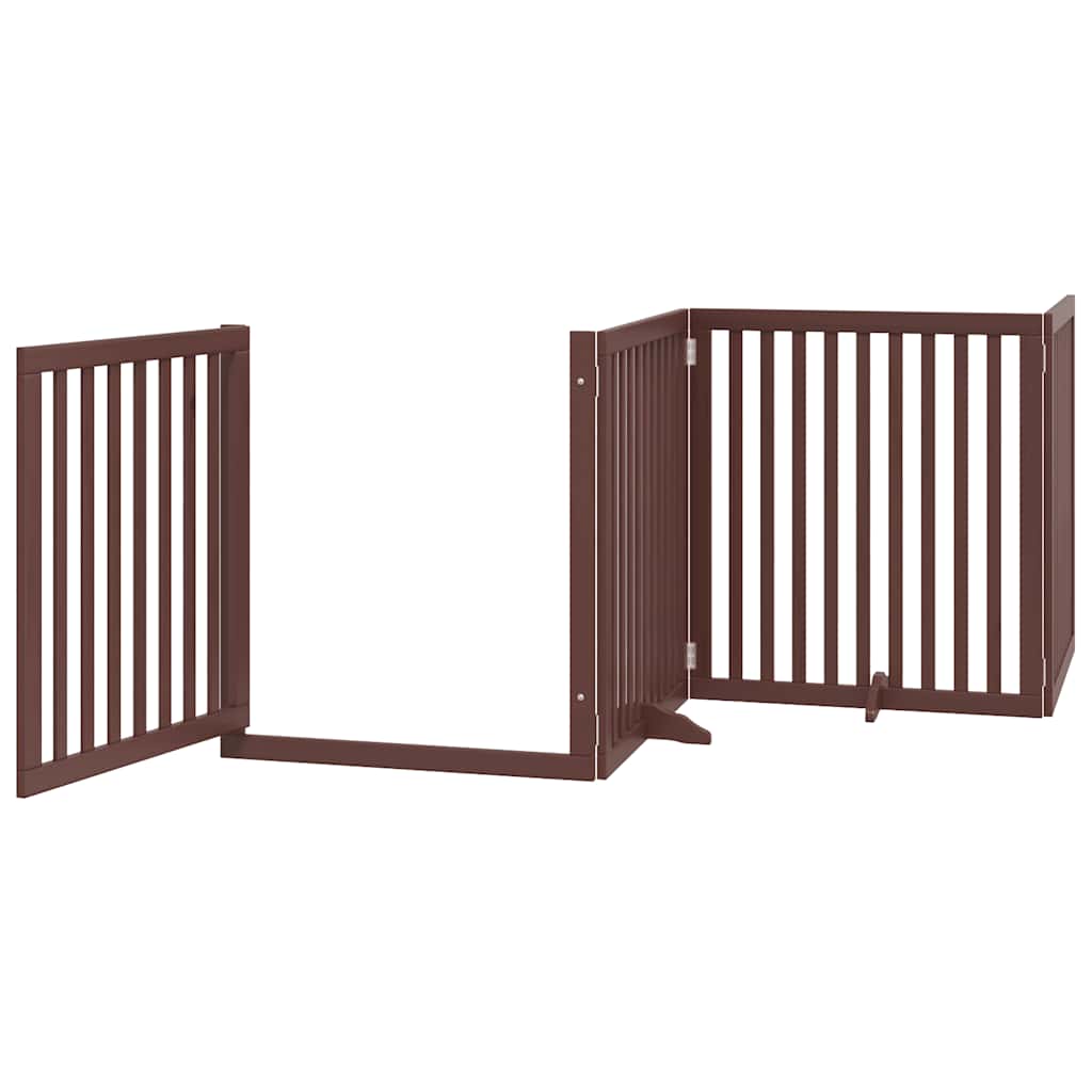 Dog Gate with Door Foldable 8 Panels Brown 640 cm Poplar Wood