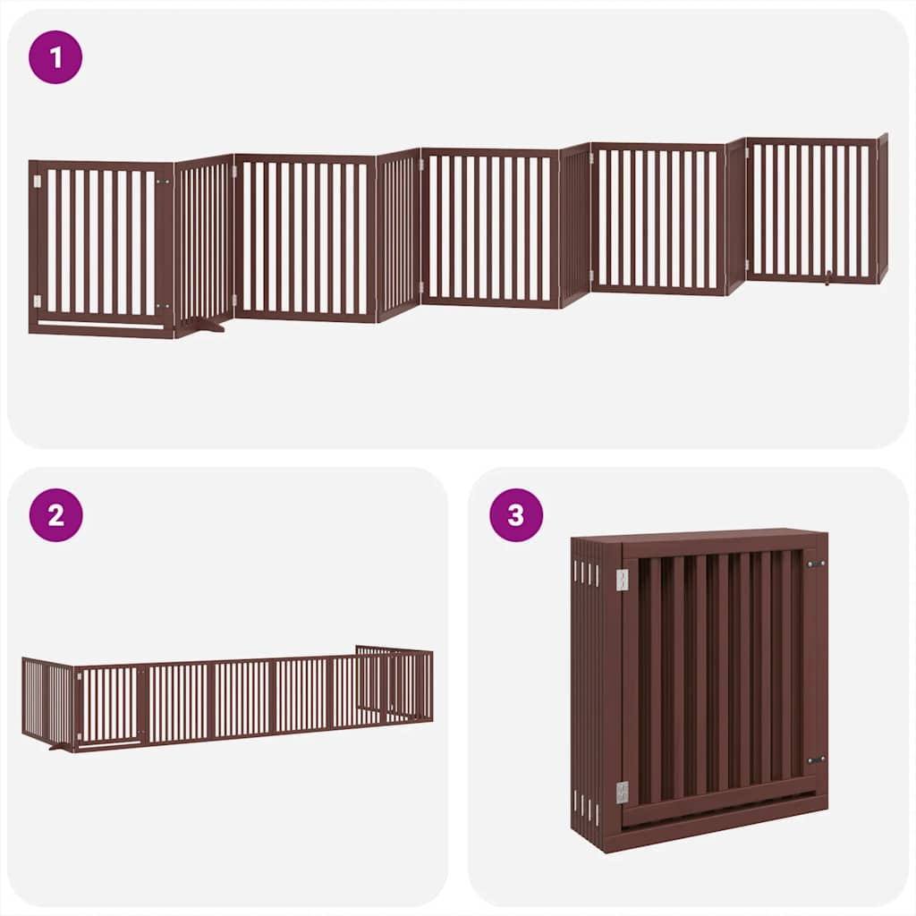 Dog Gate with Door Foldable 10 Panels Brown 800 cm Poplar Wood
