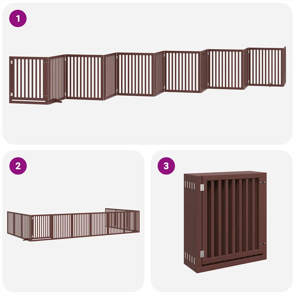 Dog Gate with Door Foldable 12 Panels Brown 960 cm Poplar Wood