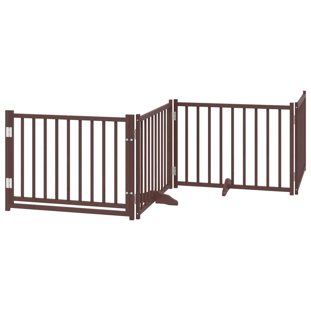 Dog Gate with Door Foldable 12 Panels Brown 960 cm Poplar Wood