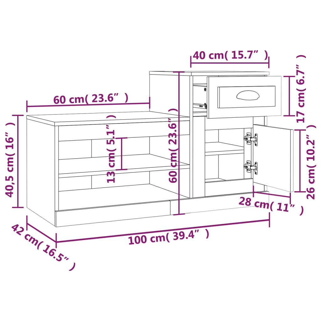 Shoe Cabinet Black 100x42x60 cm Engineered Wood