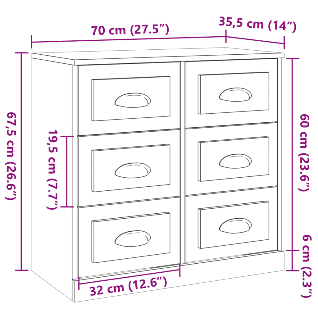 Sideboard Sonoma Oak 70x35.5x67.5 cm Engineered Wood