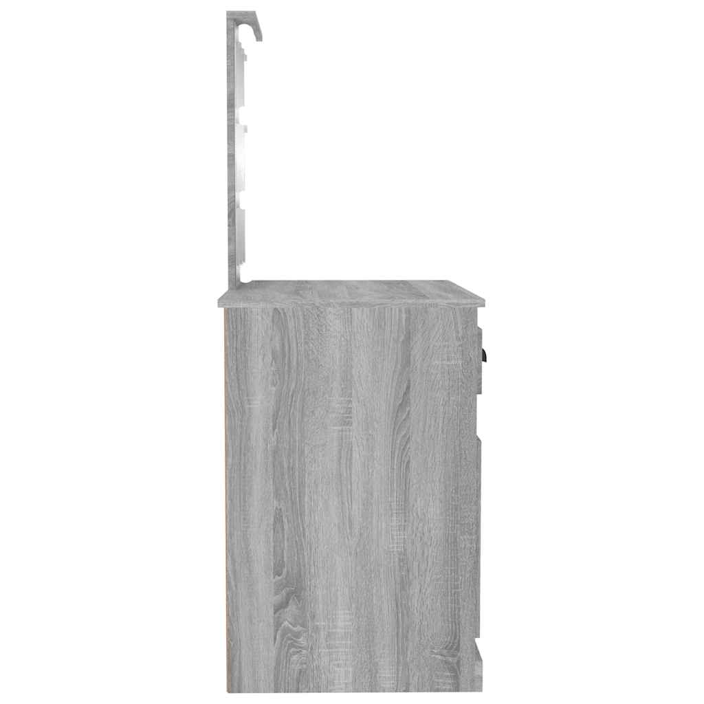 Dressing Table with LED Grey Sonona 90x50x132.5 cm Engineered Wood