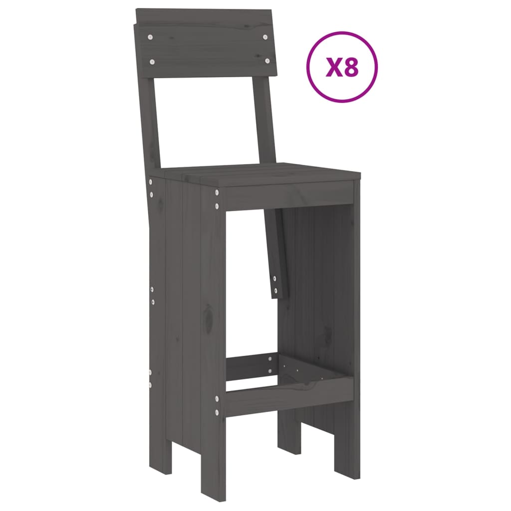 Garden Bar Set | Grey | Solid pine wood | Large | Footrest
