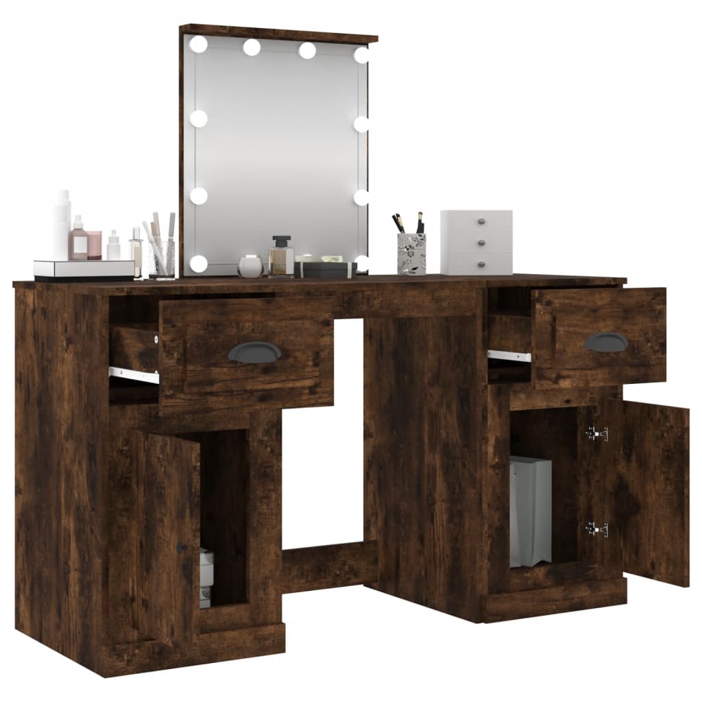 Dressing Table with LED Smoked Oak 130x50x132.5 cm