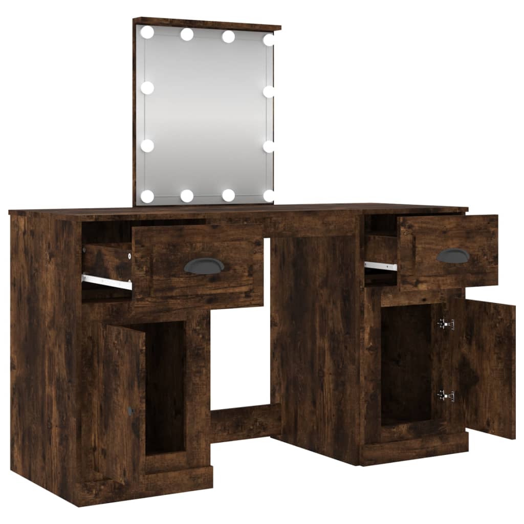 Dressing Table with LED Smoked Oak 130x50x132.5 cm