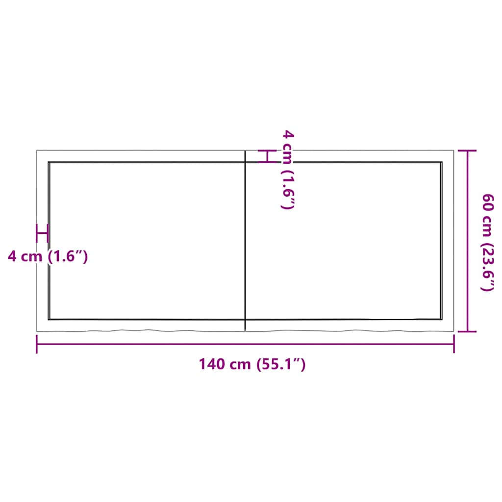 Bathroom Countertop Dark Brown 140x60x(2-4) cm Treated Solid Wood